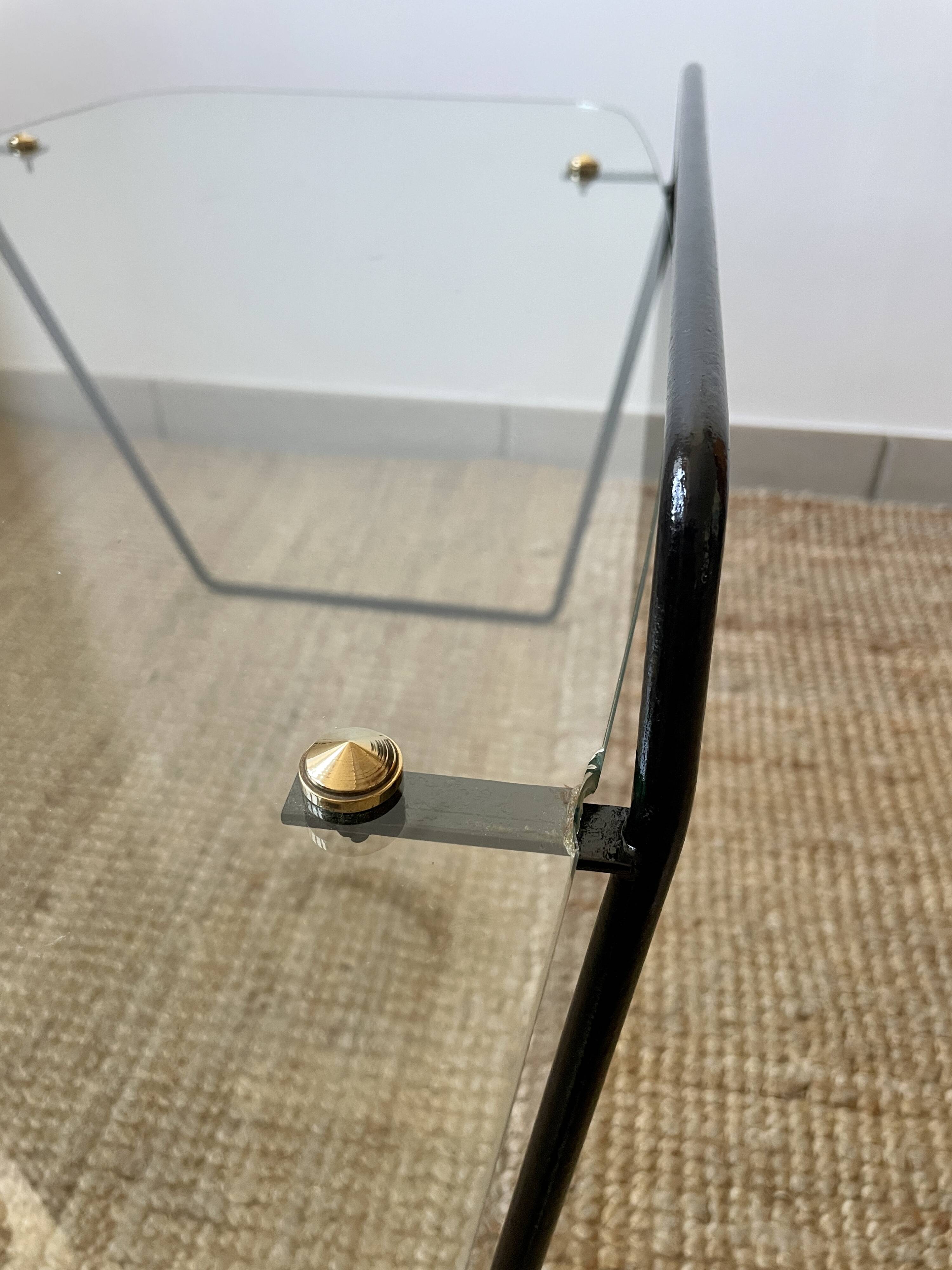 Table basse en verre et métal années 50