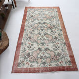 Coral red farmhouse floral rug 206x112cm