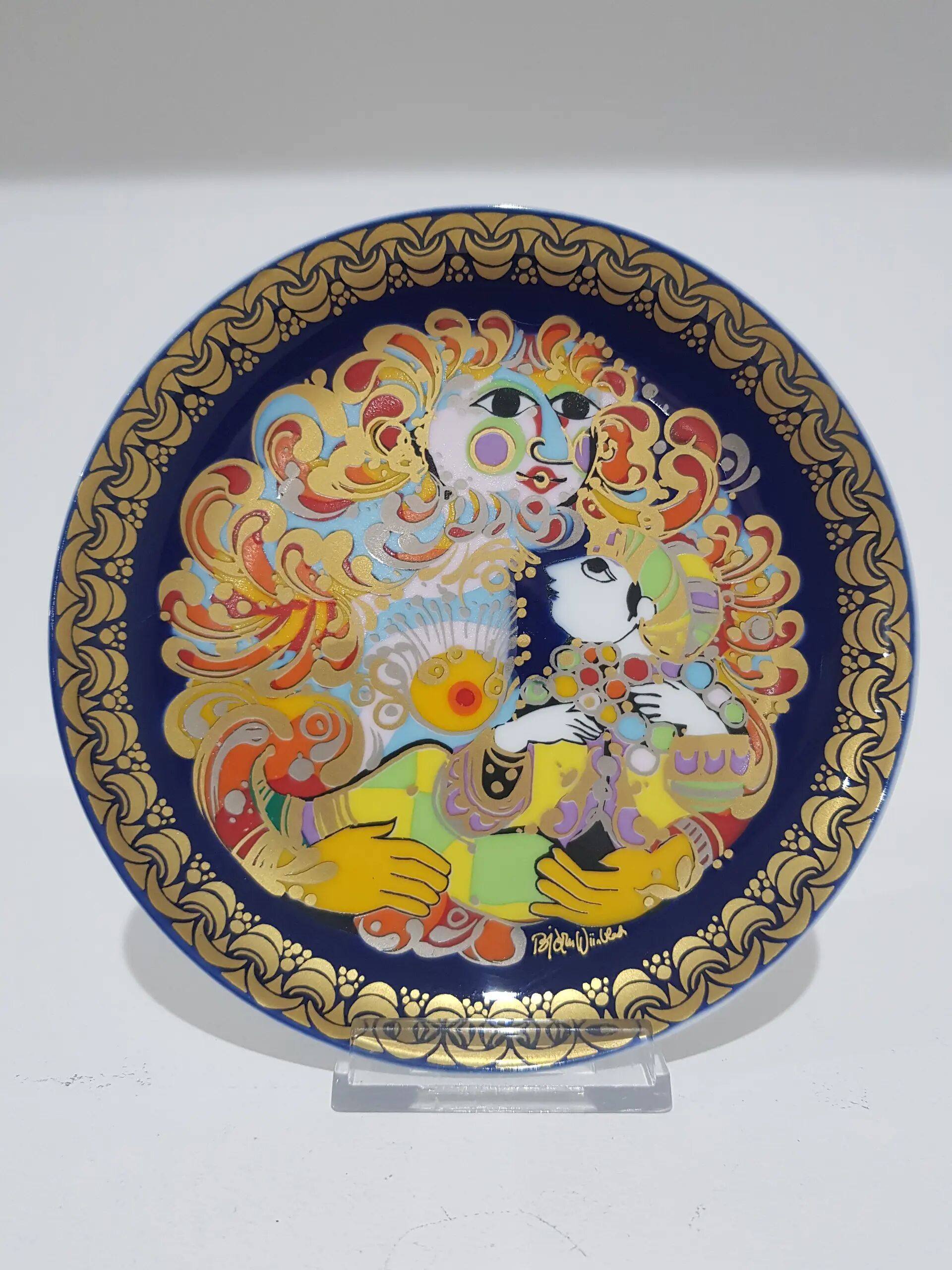 Alladyn plate no. V, cobalt blue, gold, porcelain, design by B. Wiinblad, Germany, 1980s.