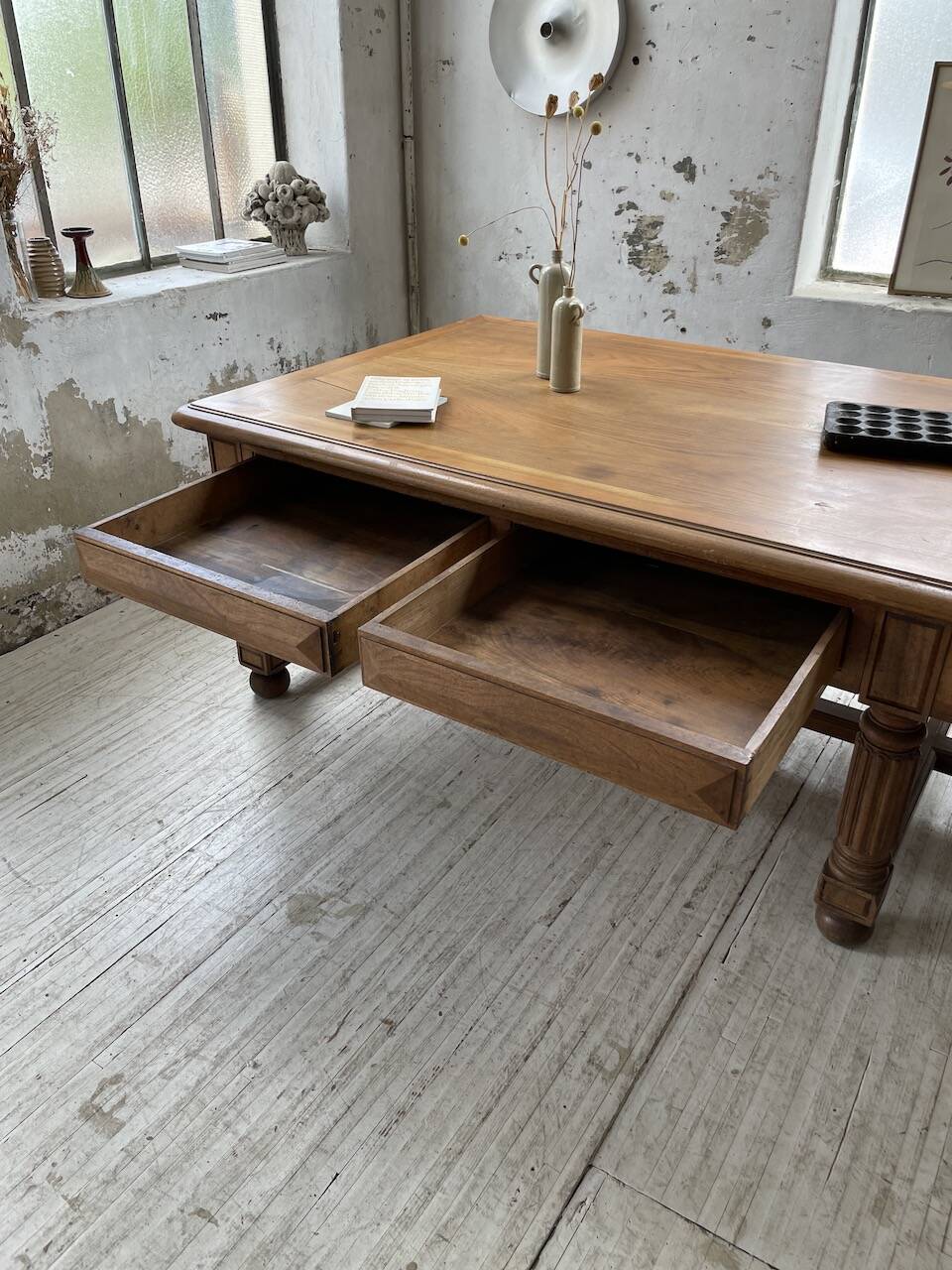 Solid walnut farmhouse castle table 1900 XXL