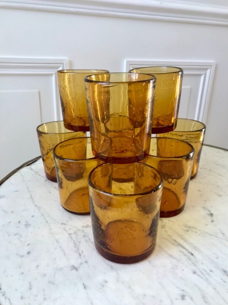 set of 9 bubbled glass water glasses from Biot 70s