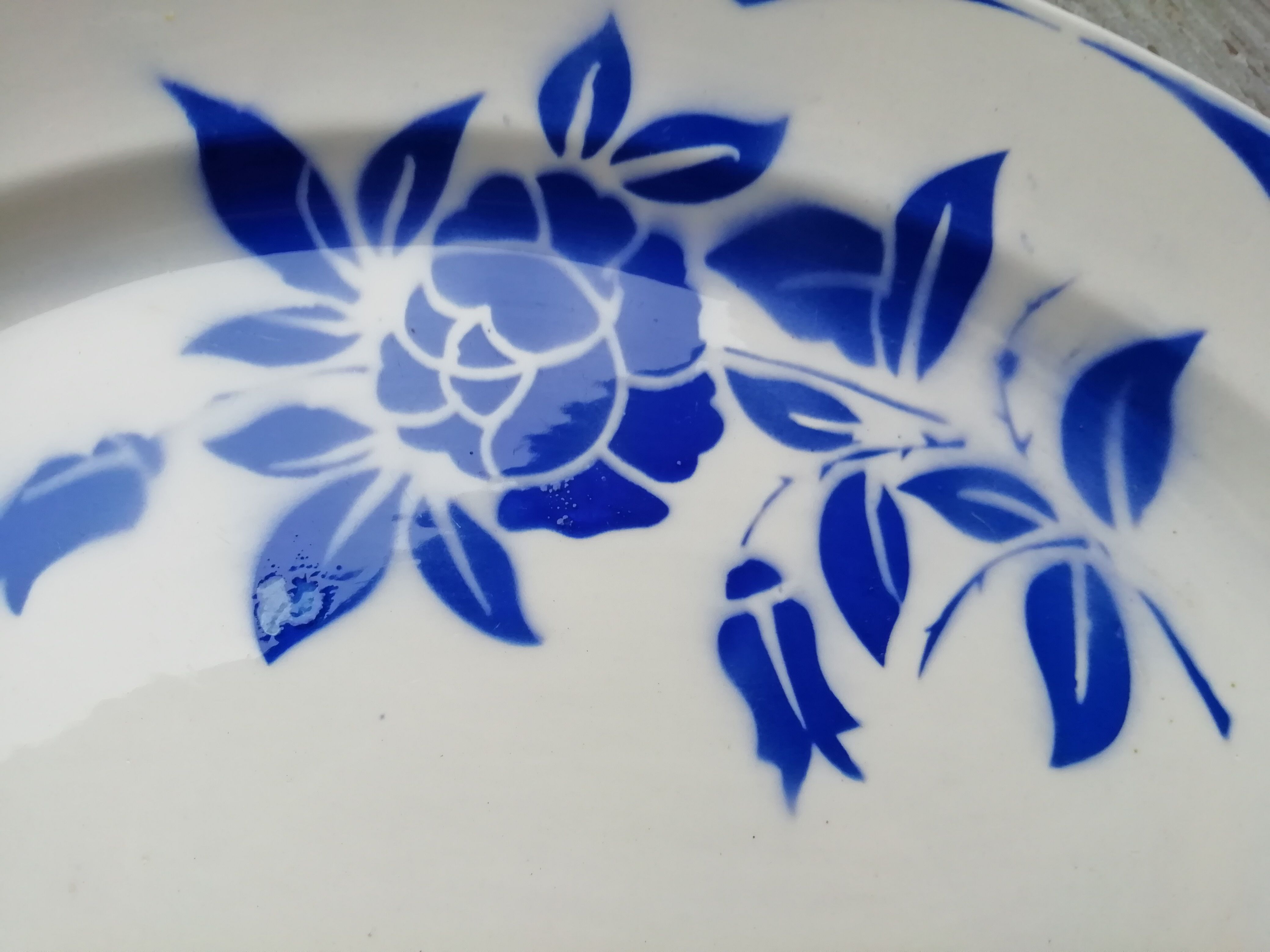 Blue roses oval pat