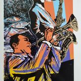 Jazz Screenprint - Musicians on Saxophone and Trumpet, Atelier Images, Paris (32 x 45 cm)
