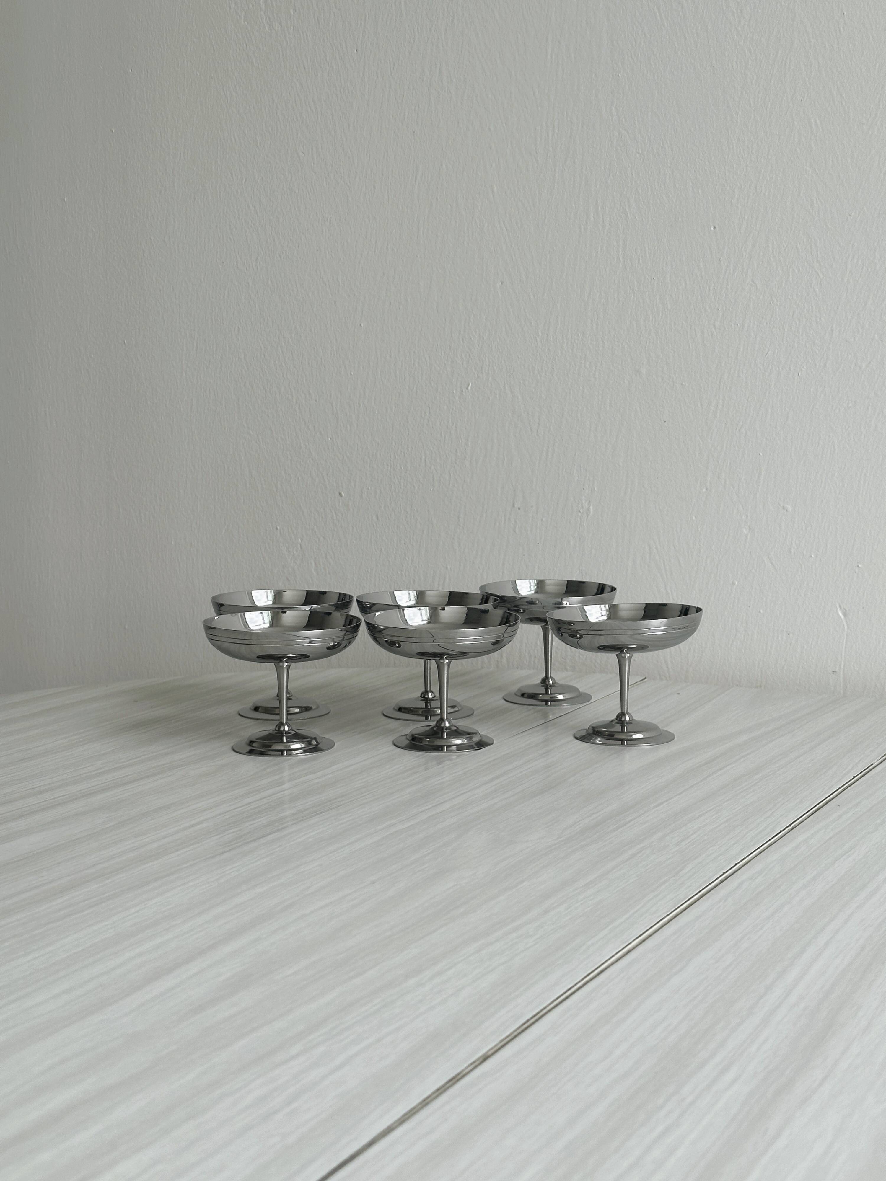 6 vintage stainless steel dessert bowls