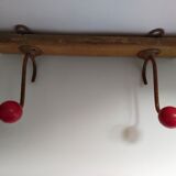 Coat rack 2 hooks vintage red balls