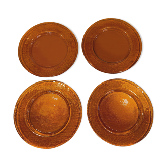 Set of 4 amber glass presentation plates