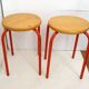 Pair of stools, red lacquered legs & wooden seat 1980s