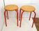 Paire de tabourets, pieds laqués rouge & assise bois 1980'