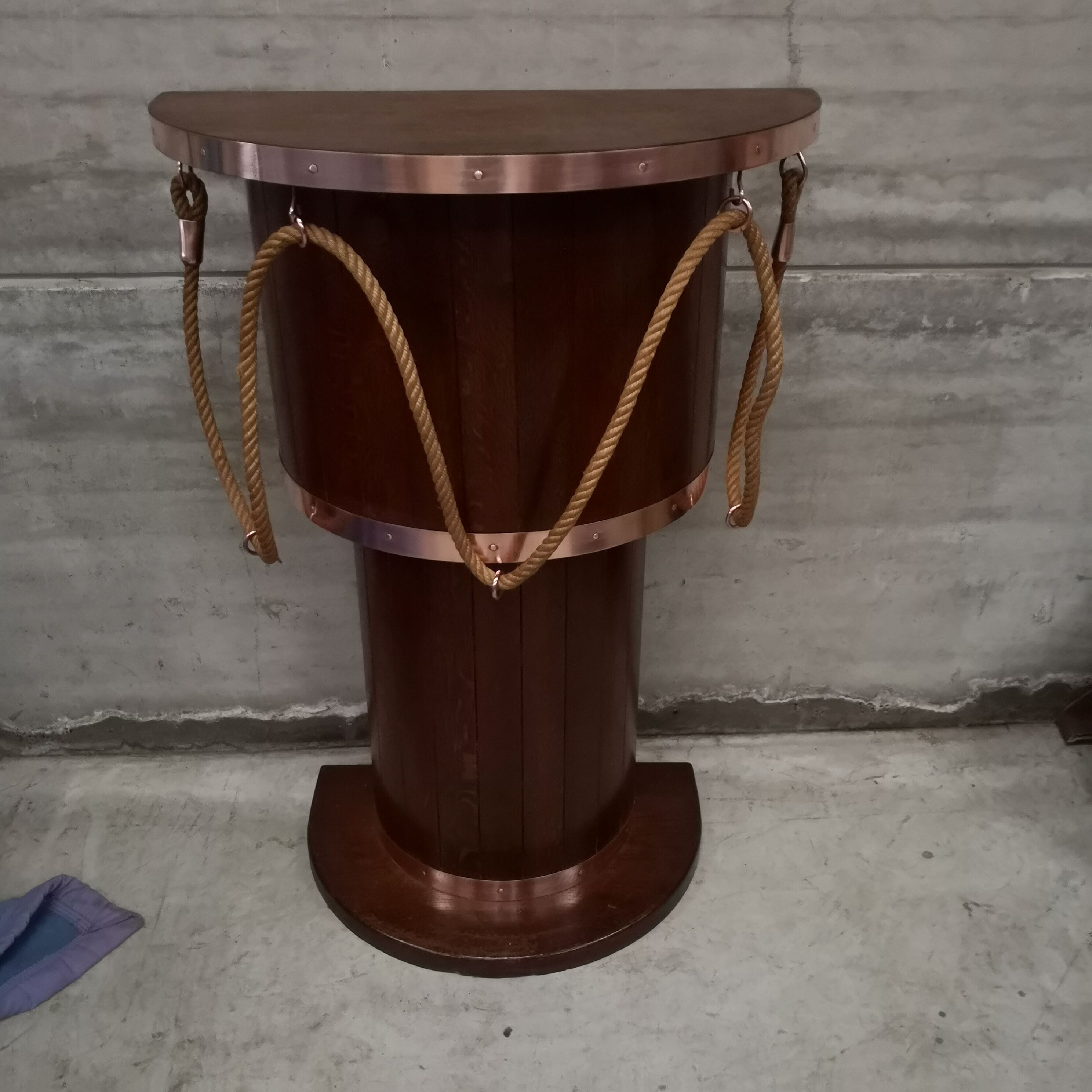 Dutch boat bar solid oak and red copper 1940 1950 art deco