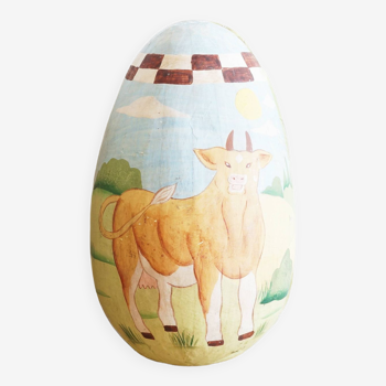 Old paper mache Easter egg with cow design