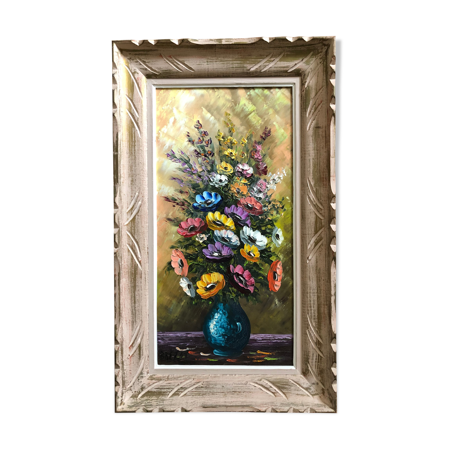 Oil on canvas, still life with anemones