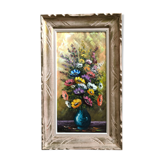 Oil on canvas, still life with anemones