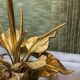 Bronze and travertine water lily lamp attributed to Maison Charles, 1970s.