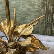 Bronze and travertine water lily lamp attributed to Maison Charles, circa 1970.