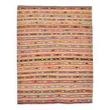 6x8 Khaki & Red Striped Pattern Vintage Kilim Rug, 183x239Cm