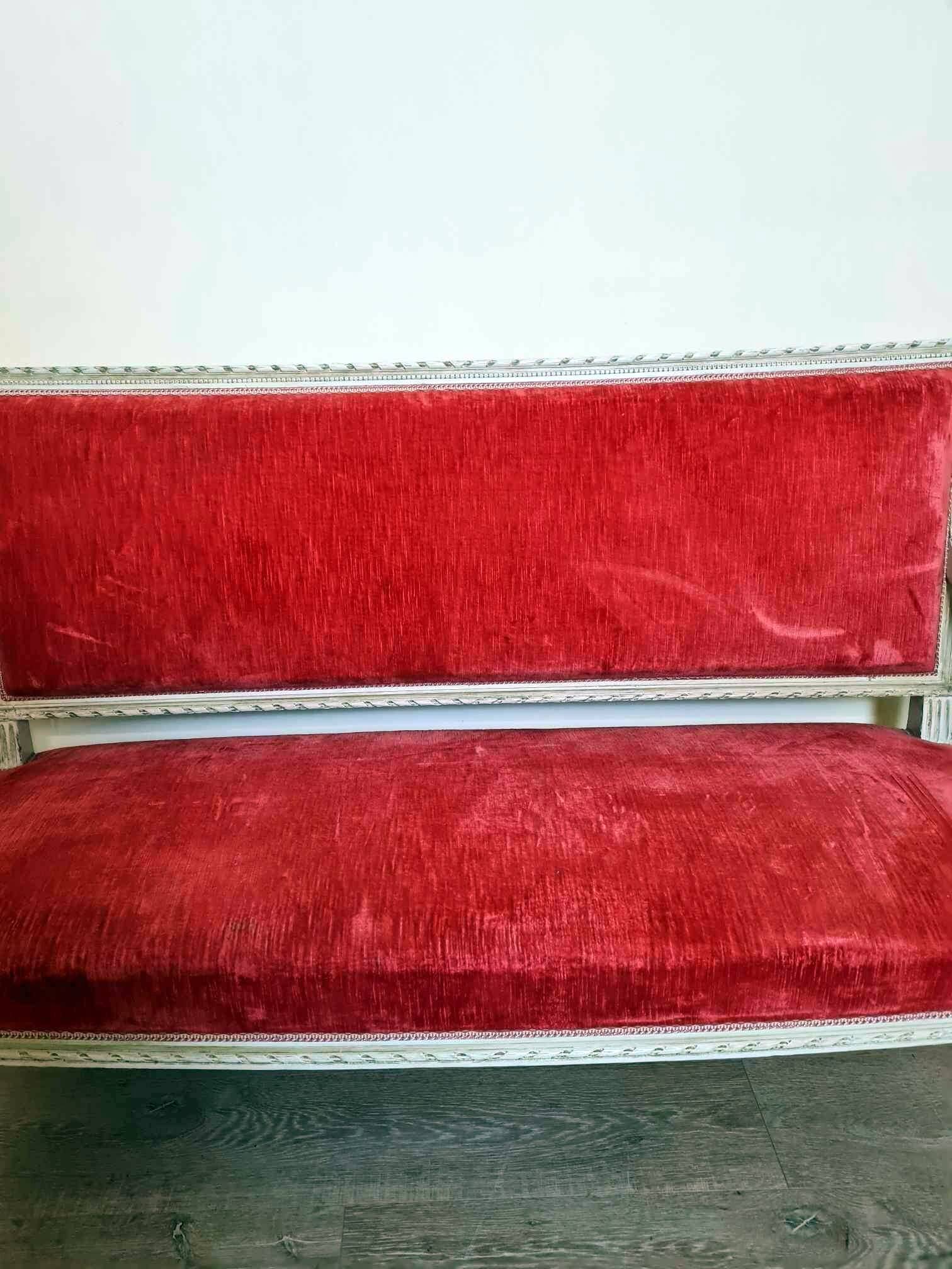 Magnificent Louis XVI 3-seater bench in lacquered wood