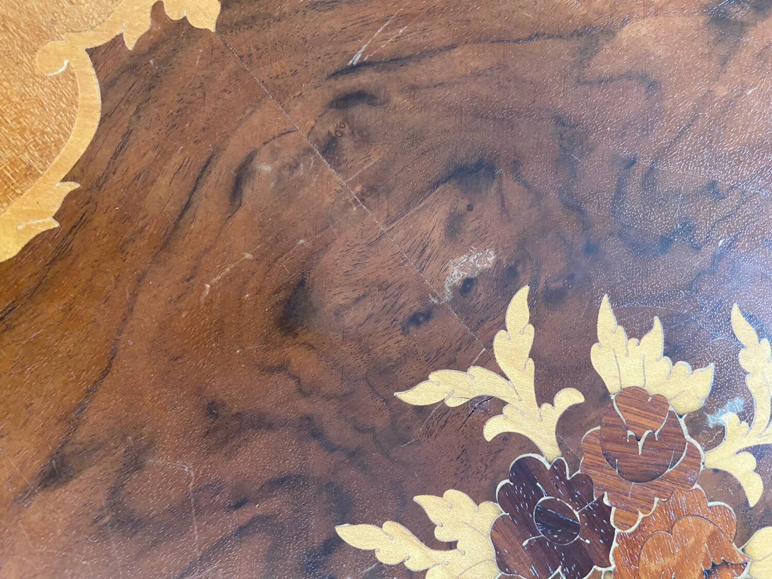 Old small marquetry pedestal table