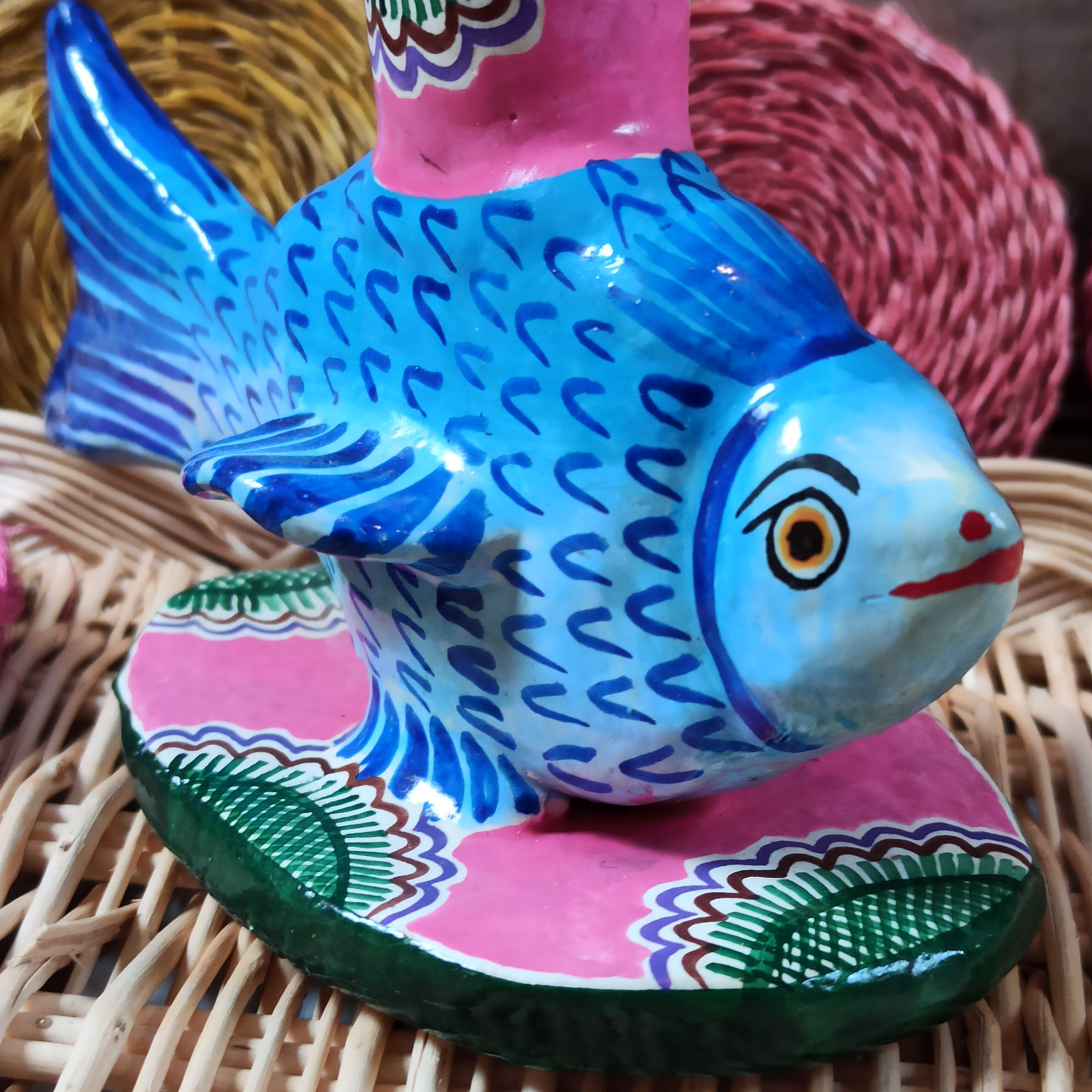 Candle holder vintage fish art from Mexico