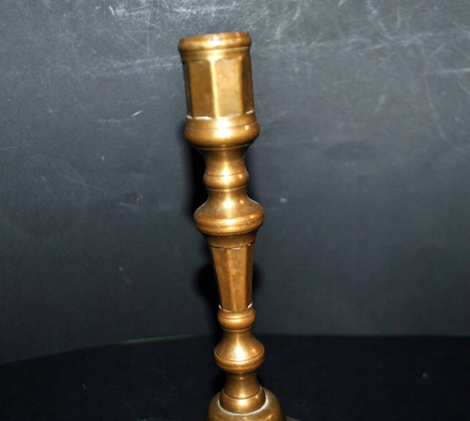 Antique bronze candlestick 18th century octagonal carved chandelier Louis XIV 23.5 cm