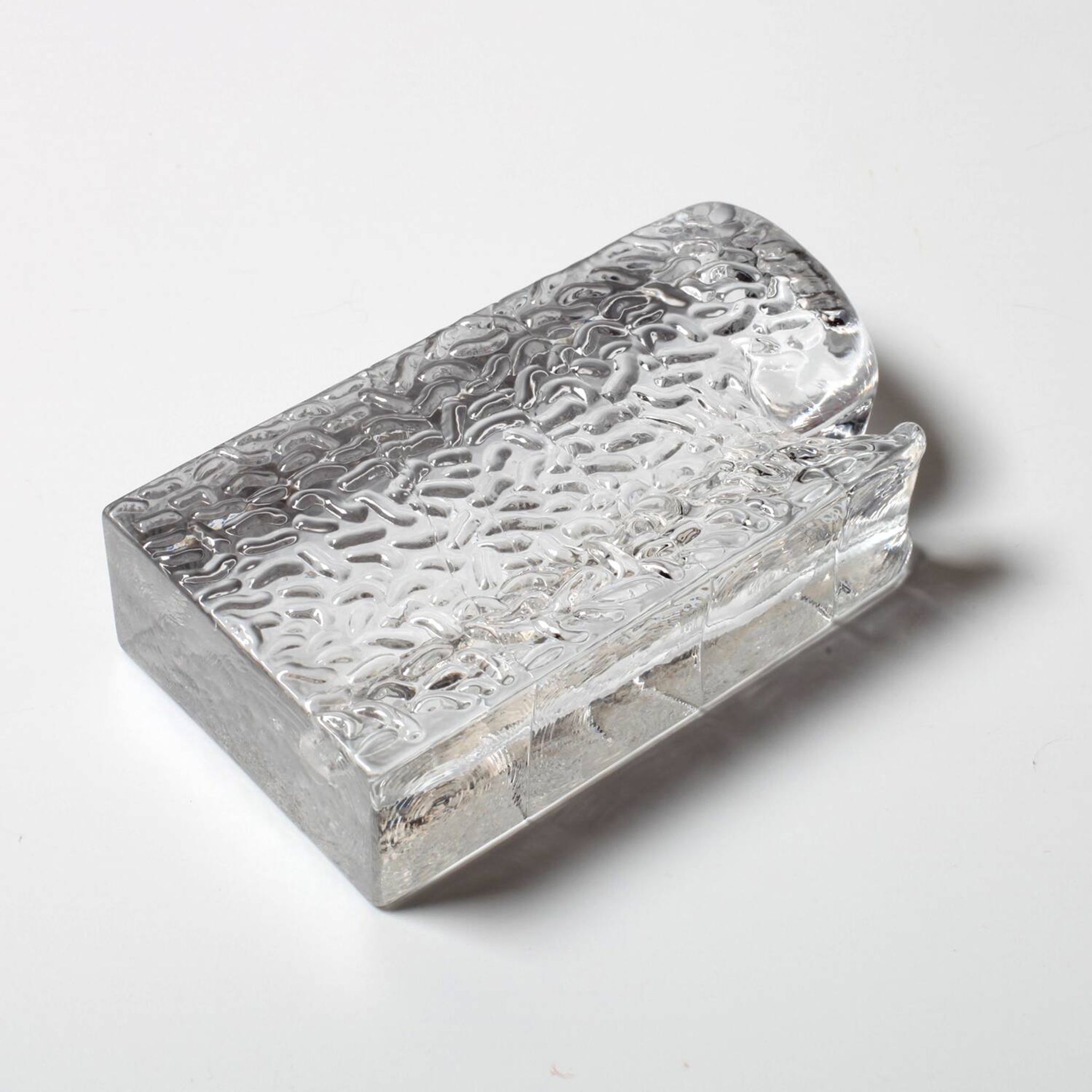 Mid-century Single Flower Textured Glass Block Bud Vase / Germany / 1960s