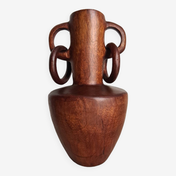 Vase en bois sculpté dans la masse / fabrication artisanale / sculpture / années 60 / Mid-Century / décoration / XXème siècle / brutaliste