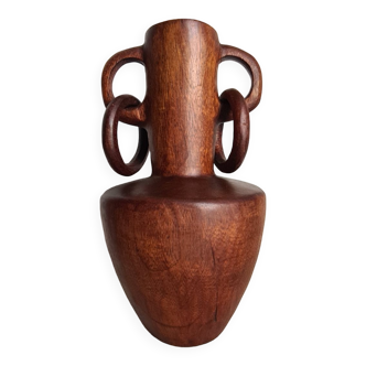 Wooden vase carved from the mass / handcrafted / sculpture / 60s / Mid-Century / decoration / 20th century / brutalist