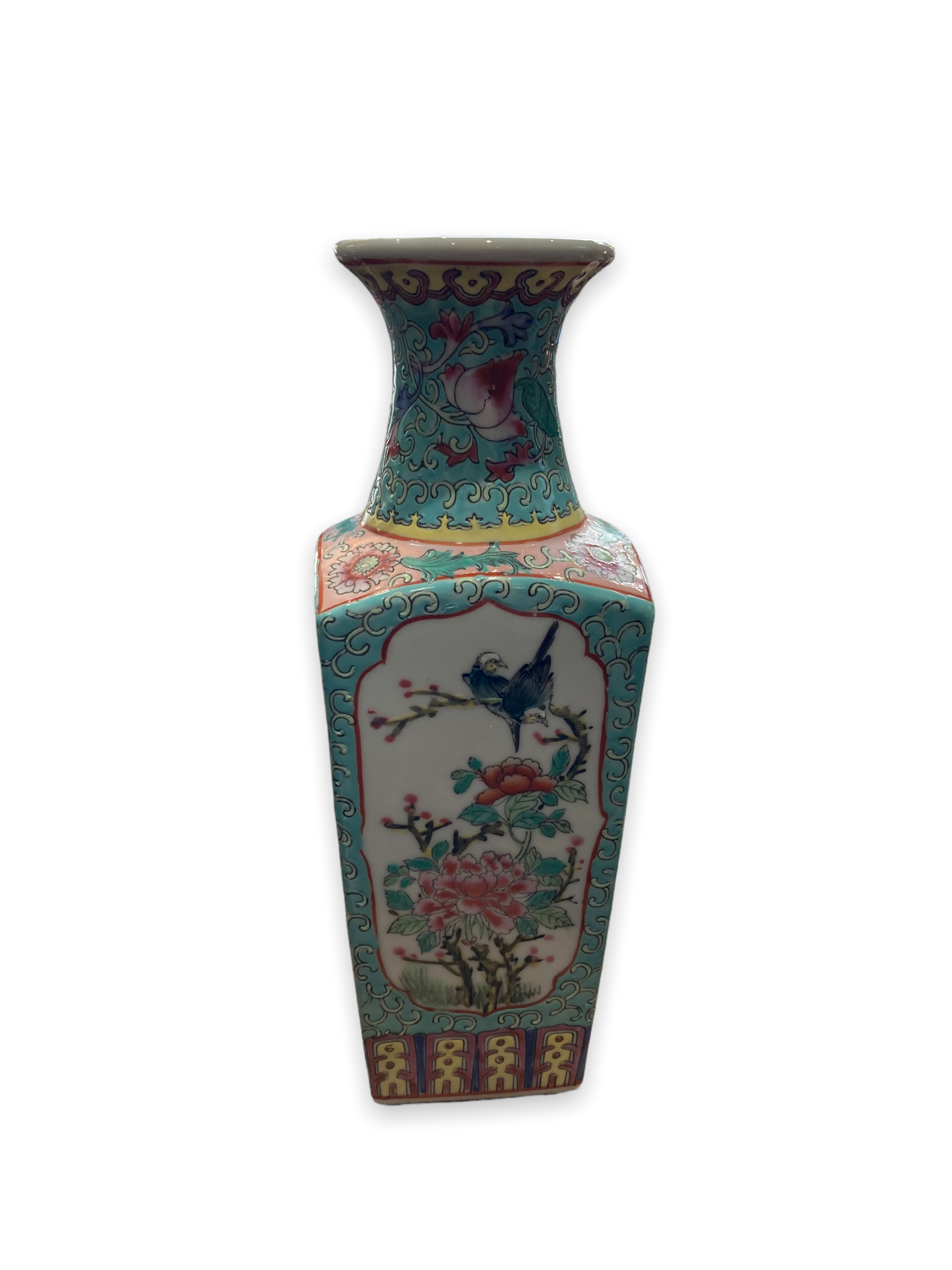Vase Balustre Chinese Base Square Background Turquoise Background