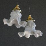 A set of two old pendant lights painted in gray and white, delivered with cable and nf socket