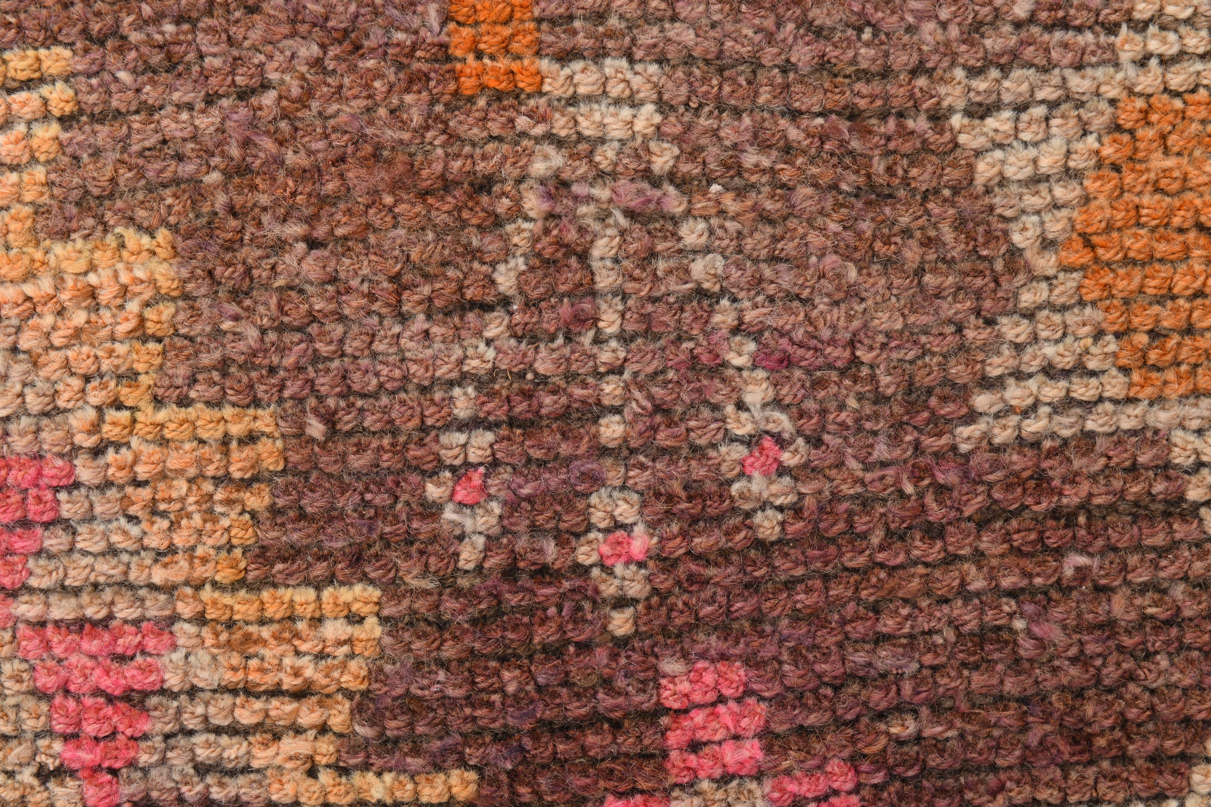 3x7 Brown Hot Pink Turkish Vintage Runner Rug, 92x227Cm