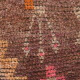 3x7 Brown Hot Pink Turkish Vintage Runner Rug, 92x227Cm