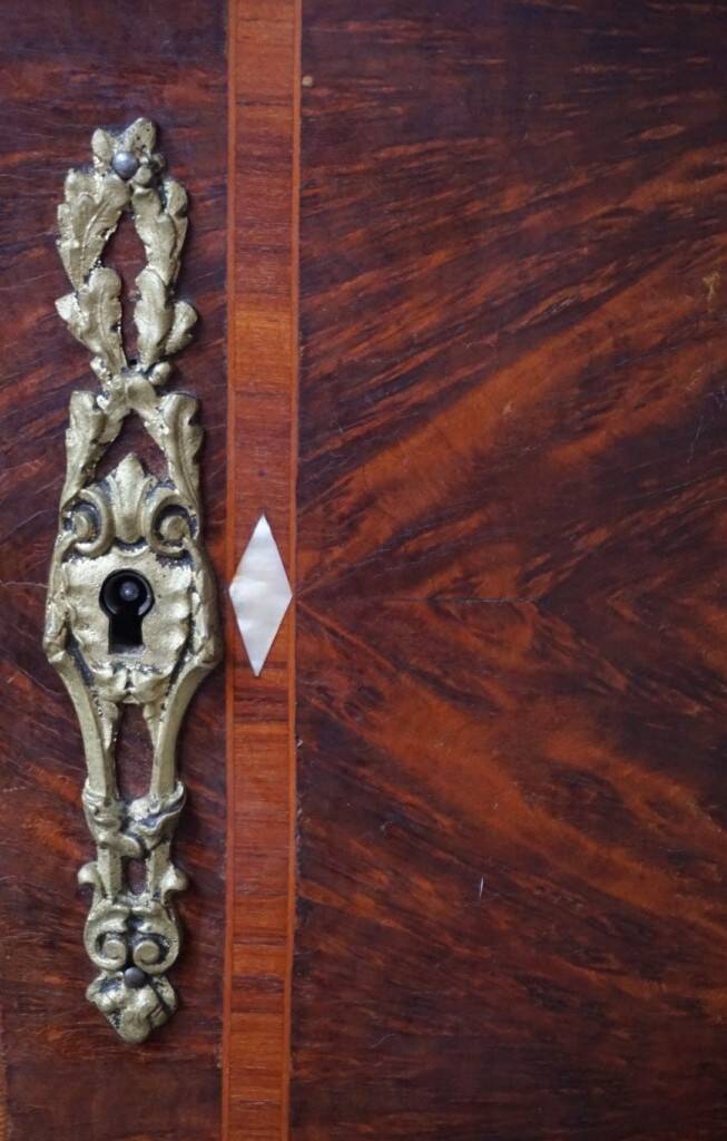 Rococo style wardrobe. Walnut root, bronze, mother-of-pearl.