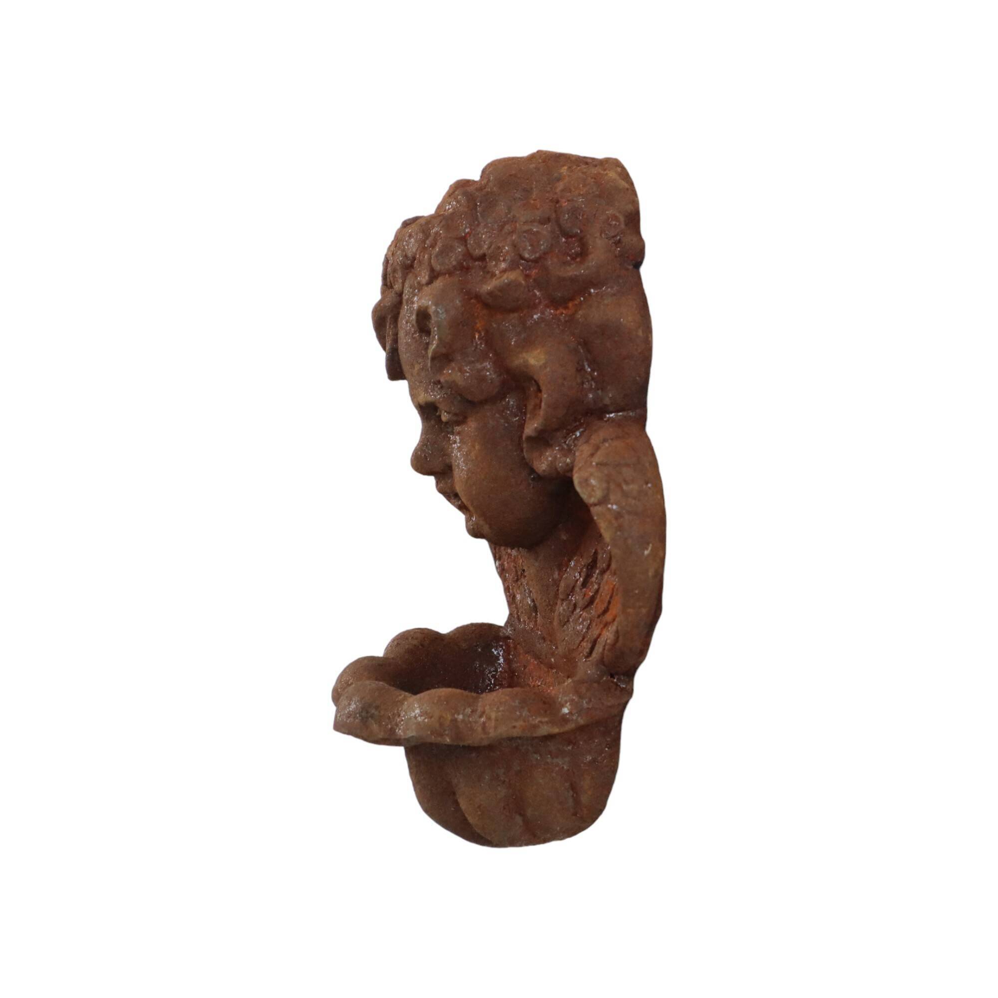 Garden ornament Cast iron Angel Cherub Water vessel Rust color