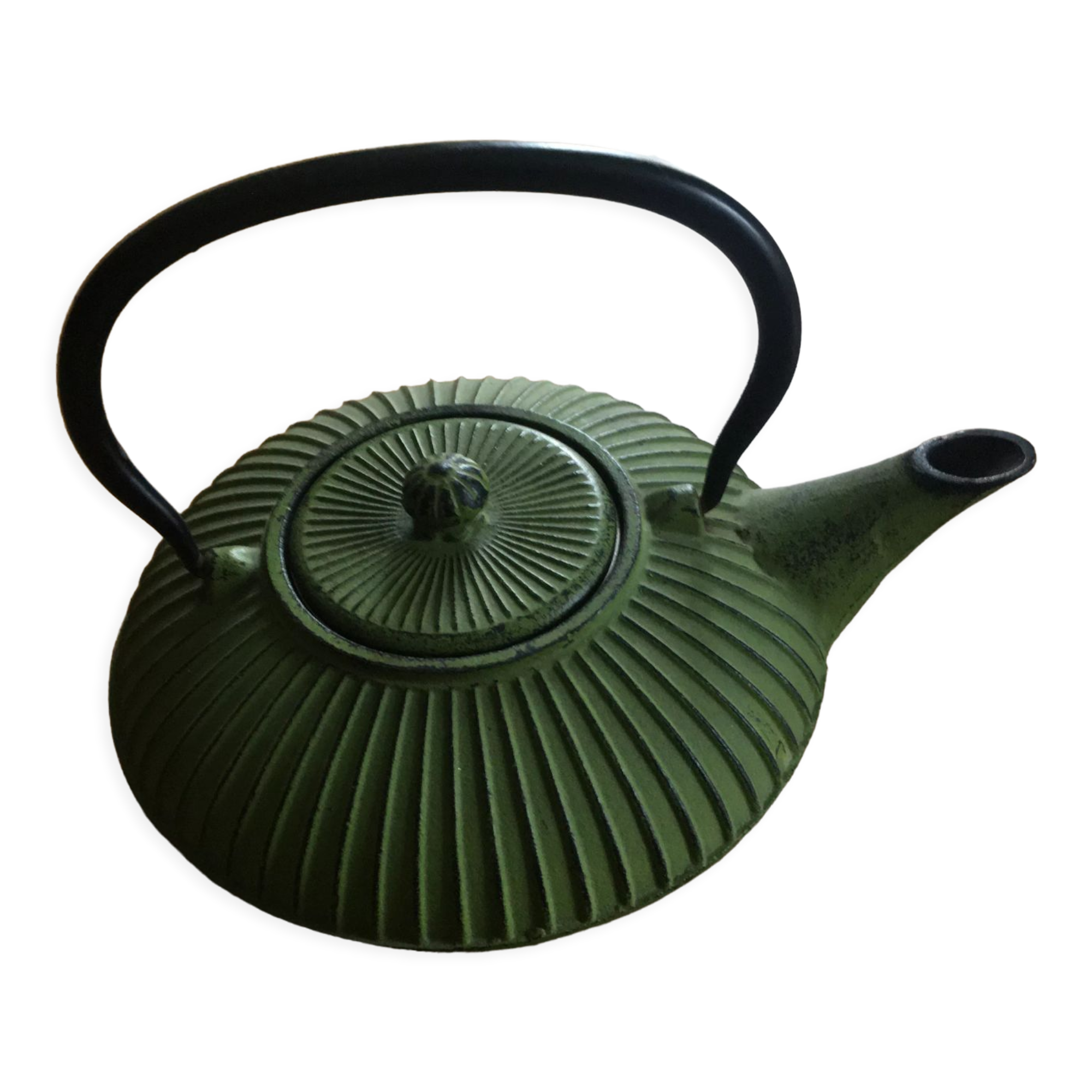 Green cast iron teapot