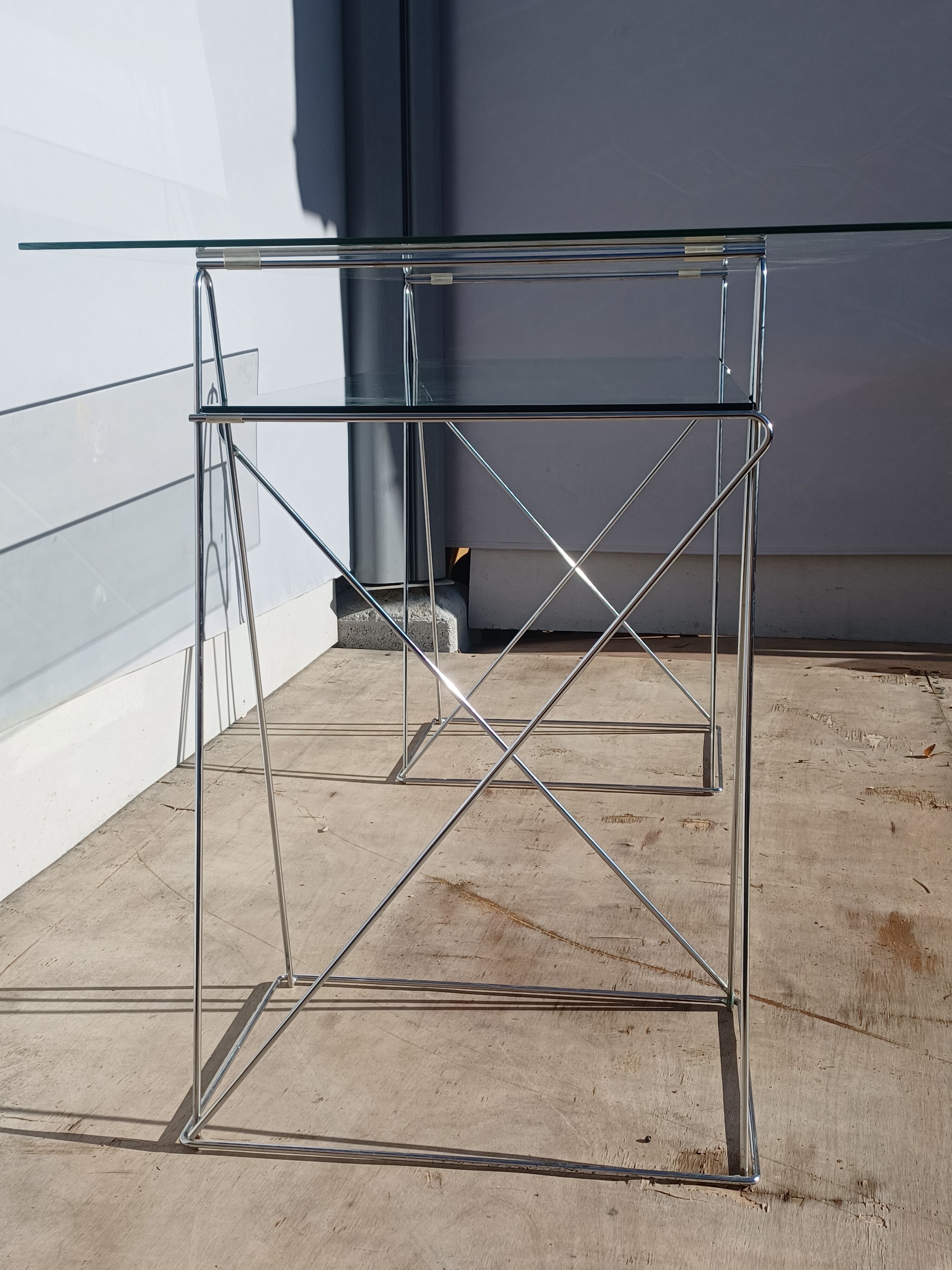 Vintage minimalist desk table steel and glass