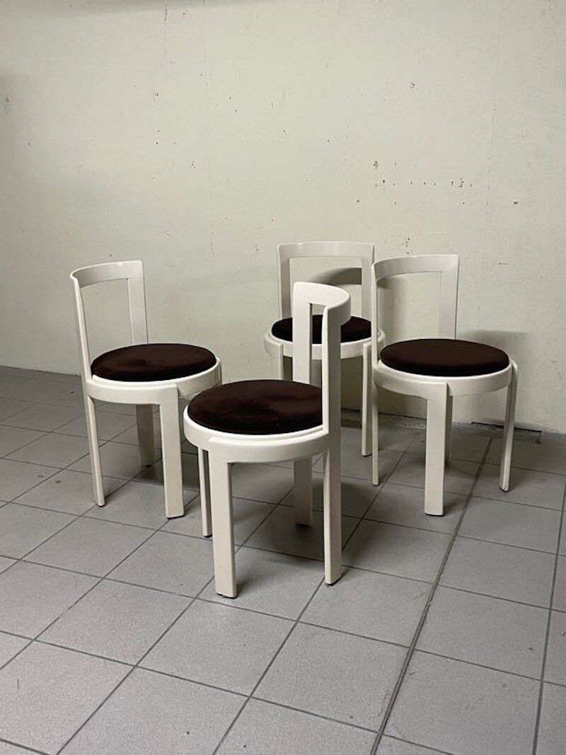 Lacquered wooden chairs with fabric, 1970s, set of 4
