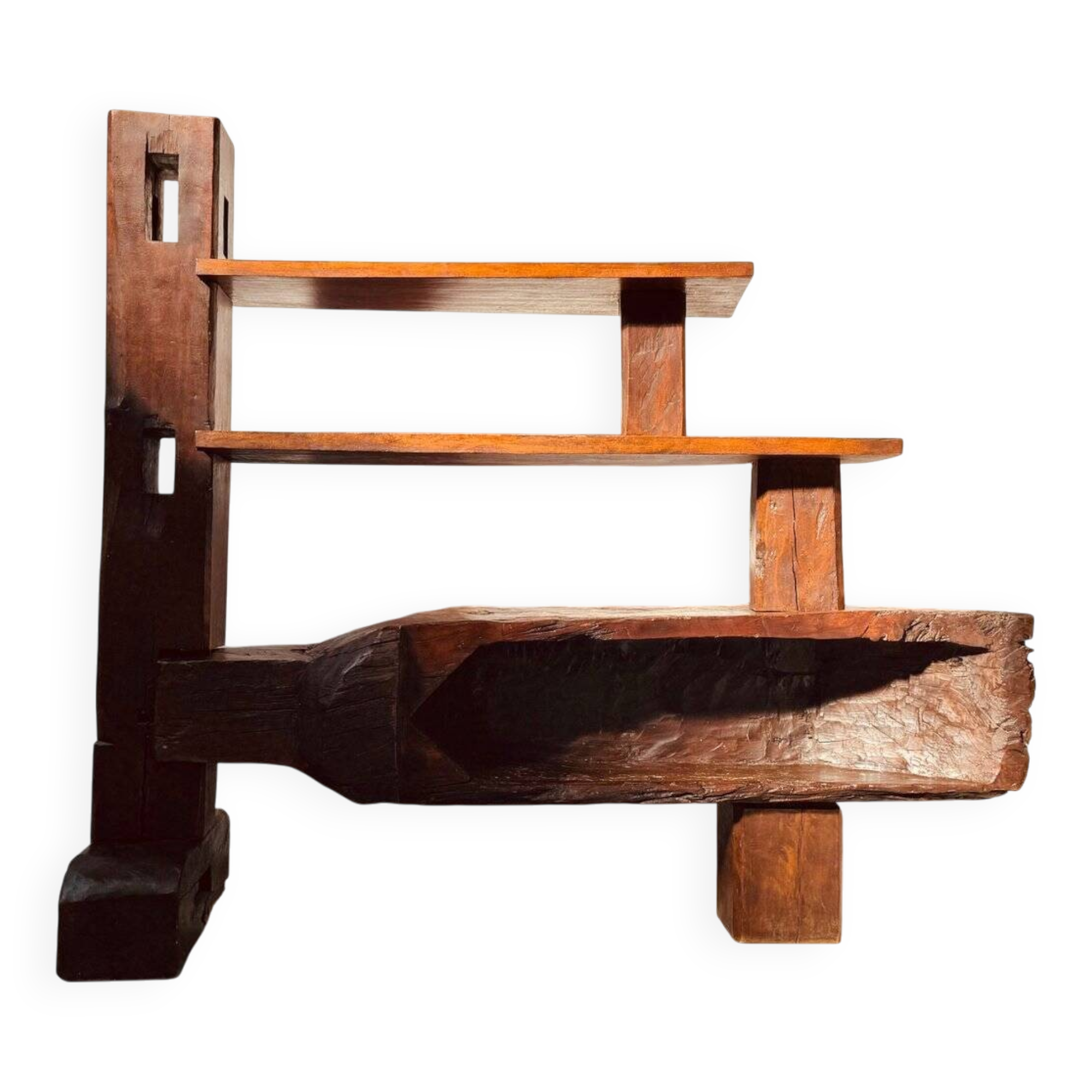 Vintage Brazilian folk art handmade wall cabinet in Cumaru wood, 1960s