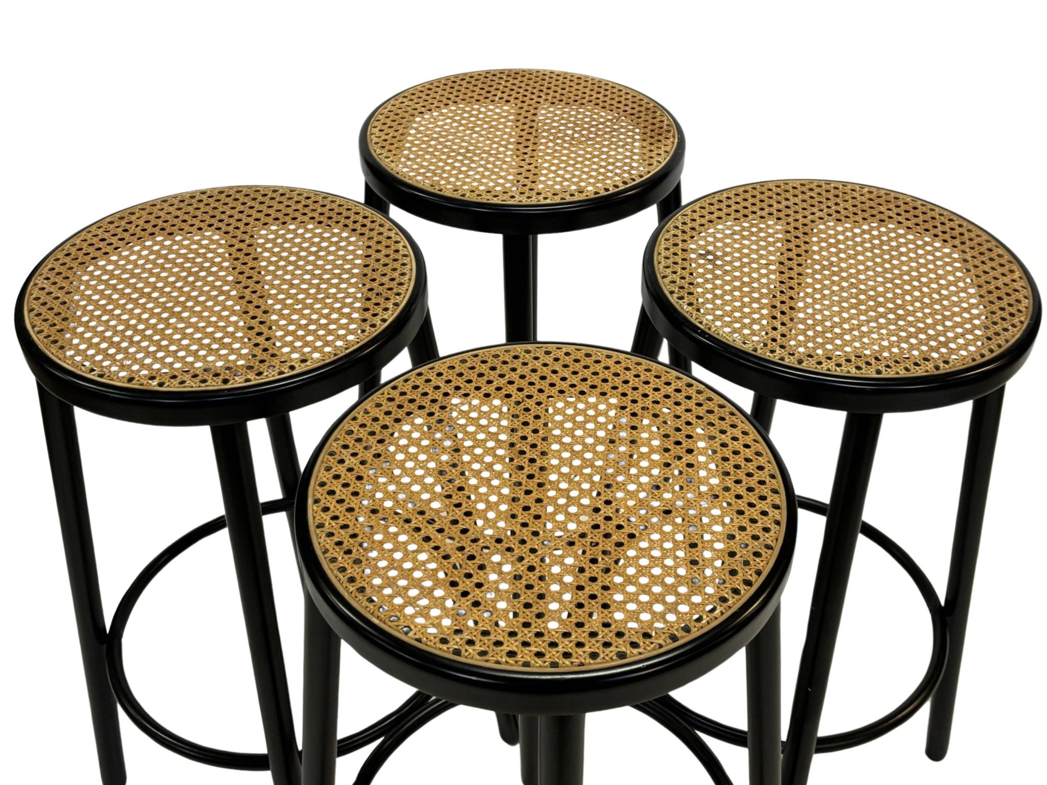 Set of four vintage bar stool - webbing and wood, 1980s Italian design