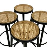 Set of four vintage bar stool - webbing and wood, 1980s Italian design