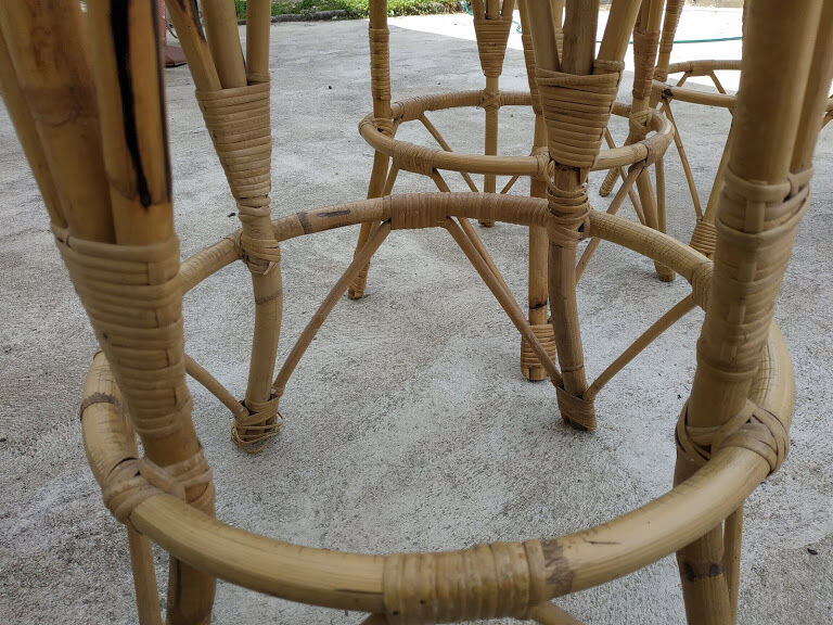 4 vintage rattan stools