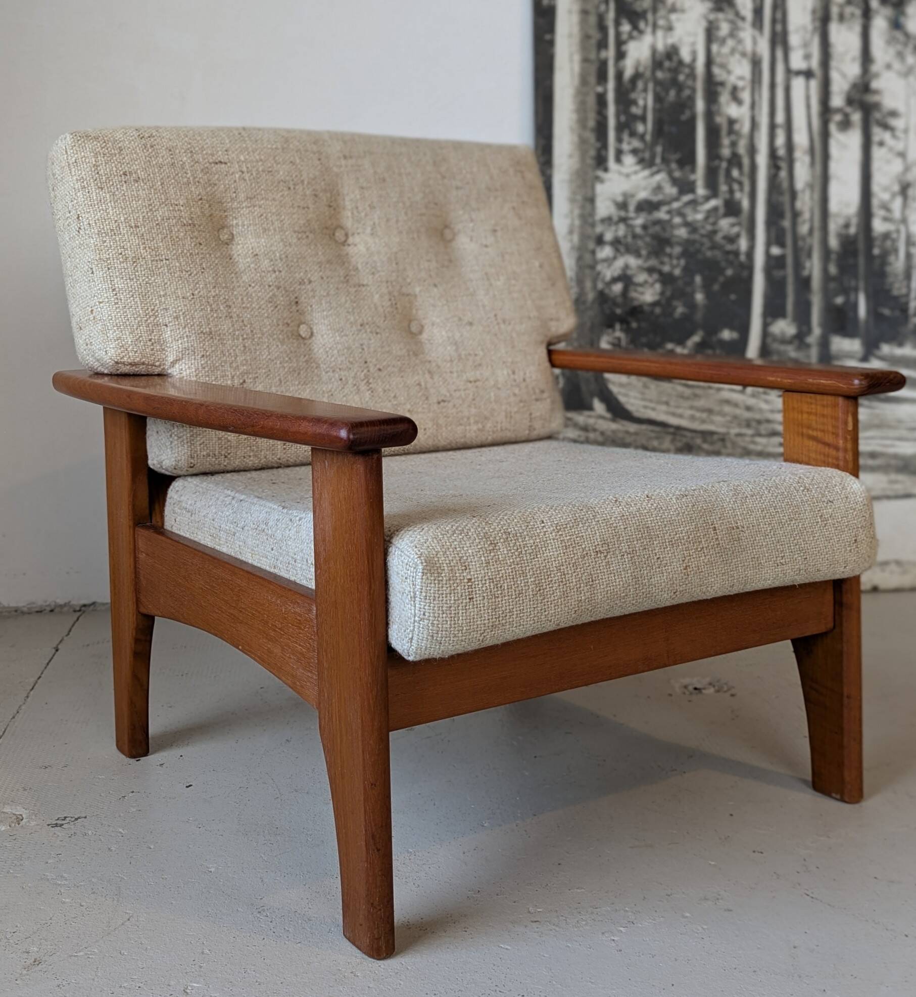 Teak and wool armchair