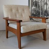 Teak and wool armchair