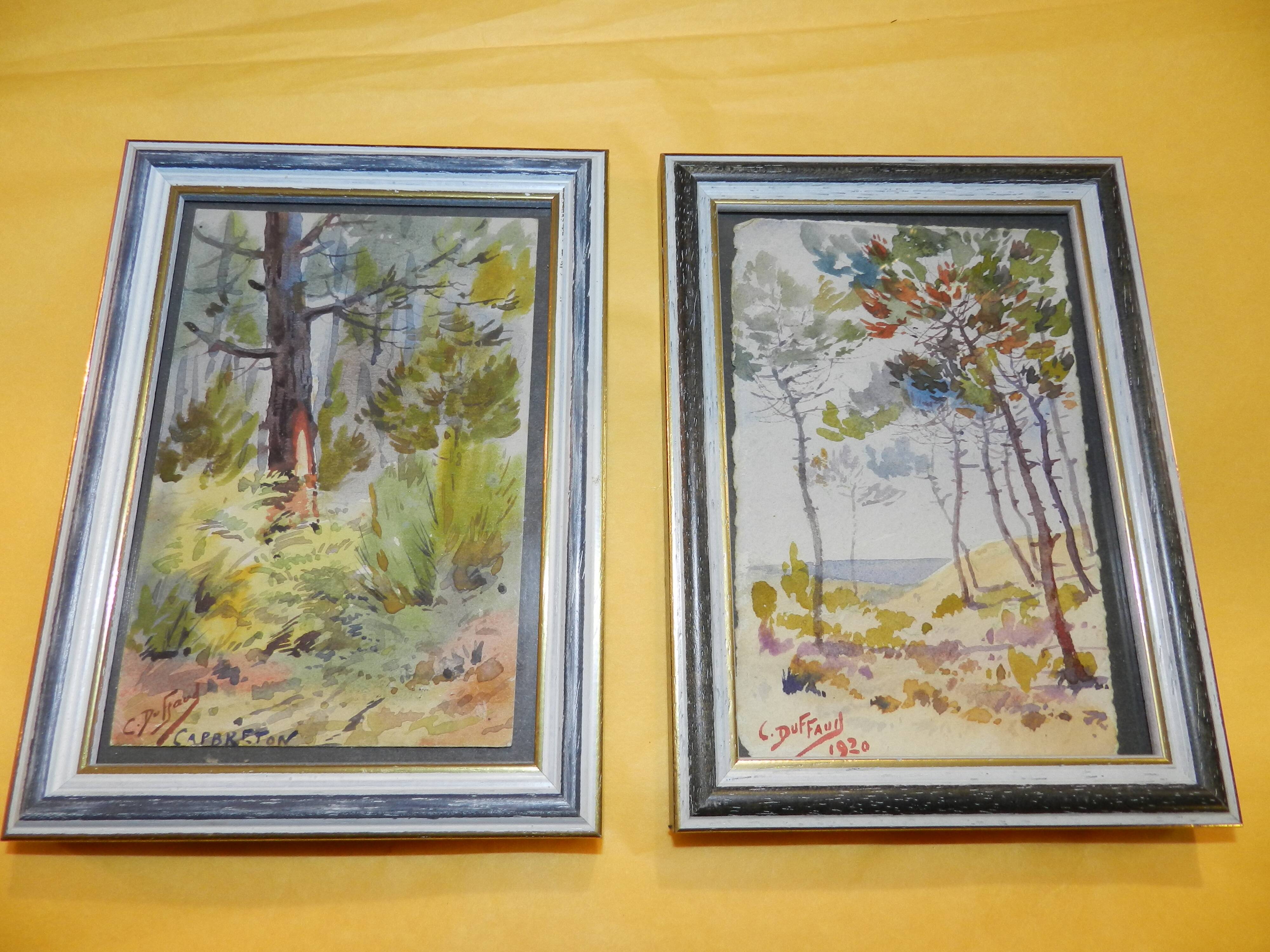 Lot of 2 small watercolors by C.Duffaud from 1920