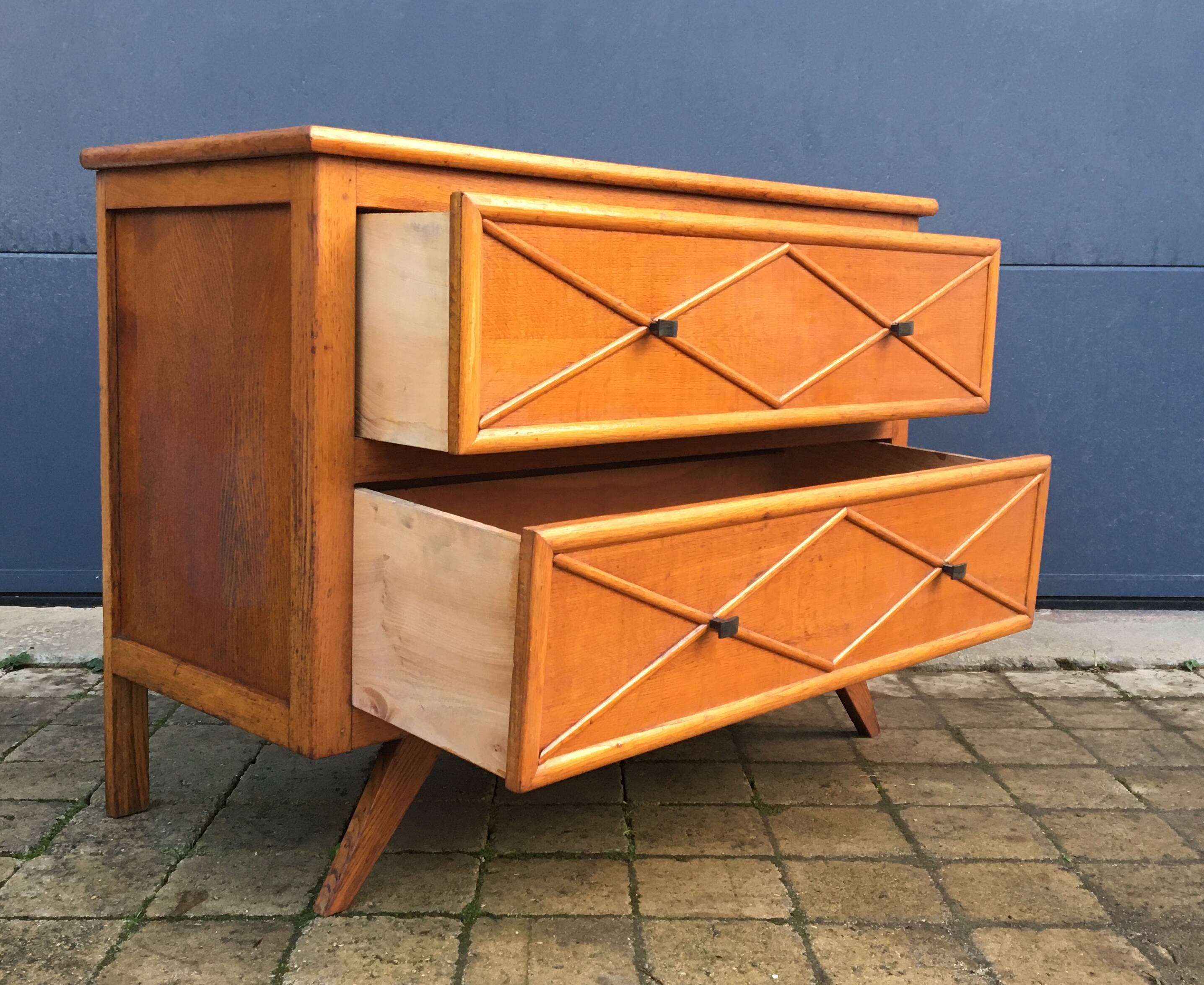 Commode vintage chêne et rotin