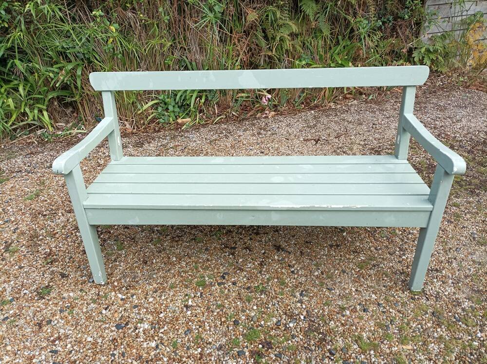 Veranda garden bench in patinated almond green solid wood