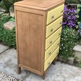 Art Deco chest of drawers in raw oak and yellow