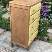 Art Deco chest of drawers in raw oak and yellow