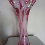 Large flared corolla vase 50cm - speckled pink & white, 70s design