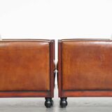 Set of 2 beautiful cognac-colored sheepskin Art Deco armchairs