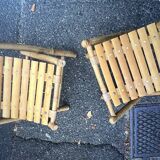 Pair of vintage bamboo and wood folding stools – France, 1960s/1970s