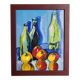 Peinture nature morte vintage encadrée - Bouteilles & Pommes